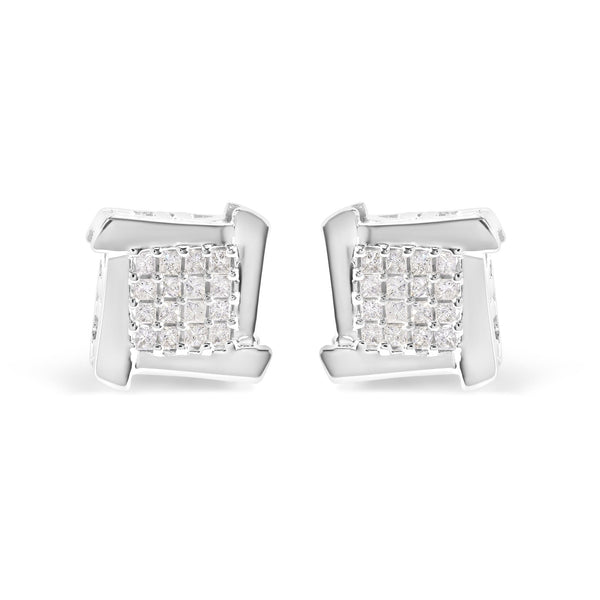 1/2 Ct. T.W. Composite Princess Diamond Square and Swirl Stud Earrings in 10K White Gold, photo 1