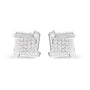 Aretes de botón de racimo cuadrado con remolino y diamantes talla princesa de 1/2 ct. p.t. en oro blanco de 10K, foto 1