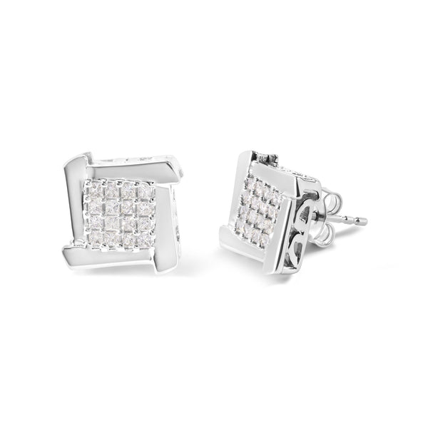 1/2 Ct. T.W. Composite Princess Diamond Square and Swirl Stud Earrings in 10K White Gold, photo 2