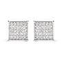 Aretes de botón de racimo con diamantes de talla princesa de 3/4 ct. p.t. en oro blanco de 10K, foto 1