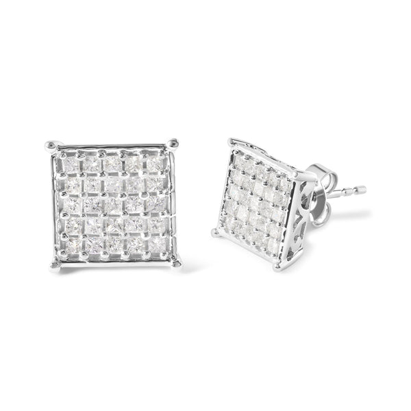 3/4 Ct. T.W. Princess Diamond Composite Stud Earrings in 10K White Gold, photo 2