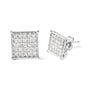 Aretes de botón de racimo con diamantes de talla princesa de 3/4 ct. p.t. en oro blanco de 10K, foto 2