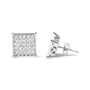 Aretes de botón de racimo con diamantes de talla princesa de 3/4 ct. p.t. en oro blanco de 10K, foto 4