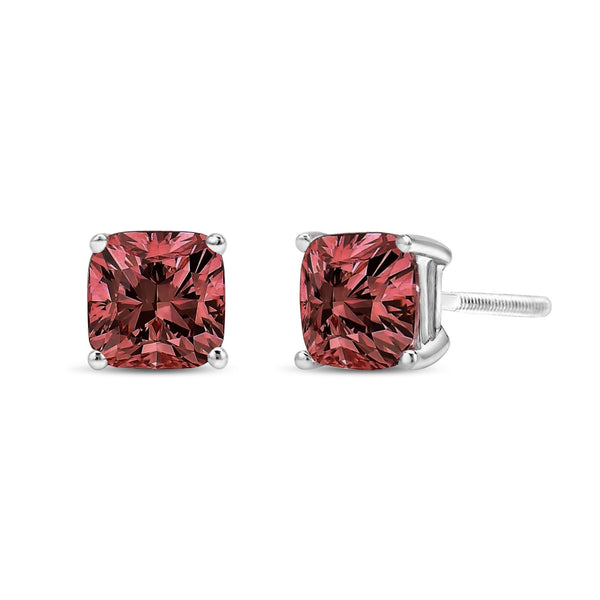 Lab-Grown Pink Cushion 4-Prong-Set Classic Diamond Solitaire Stud Earrings in 14K White Gold, photo 2