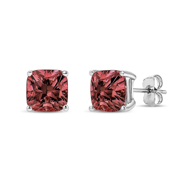 Lab-Grown Pink Cushion 4-Prong-Set Classic Diamond Solitaire Stud Earrings in 14K White Gold, photo 1