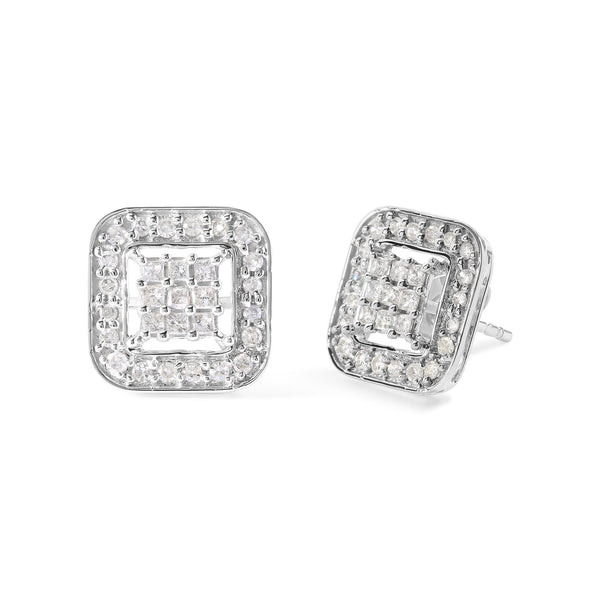 5/8 Ct. T.W. Diamond Square-Shaped Composite Stud Earrings in 10K White Gold, photo 2