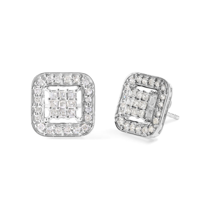 5/8 Ct. T.W. Diamond Square-Shaped Composite Stud Earrings in 10K White Gold, photo 2