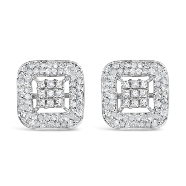 1 Ct. T.W. Diamond Composite and Halo Stud Earrings in 10K White Gold, photo 1
