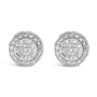 Aretes de botón compuestos con halo y diamantes de 3/4 ct. p.t. en plata de ley, foto 1