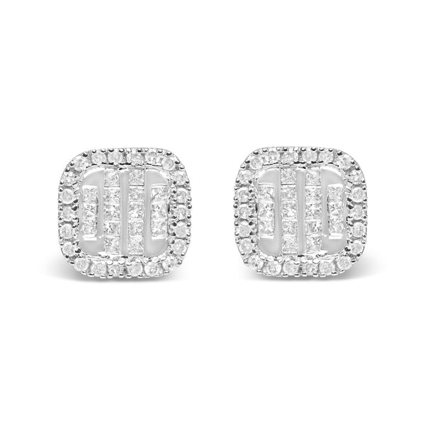 7/8 Ct. T.W. Diamond Princess Composite and Halo Stud Earrings in 10K White Gold, photo 1