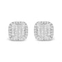 Aretes de botón de racimo y halo con diamantes talla princesa de 7/8 ct. p.t. en oro blanco de 10K, foto 1