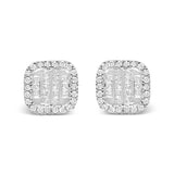 Aretes de botón de racimo y halo con diamantes talla princesa de 7/8 ct. p.t. en oro blanco de 10K