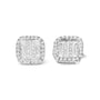 Aretes de botón de racimo y halo con diamantes talla princesa de 7/8 ct. p.t. en oro blanco de 10K, foto 2