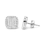 Aretes de botón de racimo y halo con diamantes talla princesa de 7/8 ct. p.t. en oro blanco de 10K, foto 4
