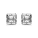 Aretes de botón de racimo con halo y diamantes de 1 ct. p.t. en oro blanco de 10K