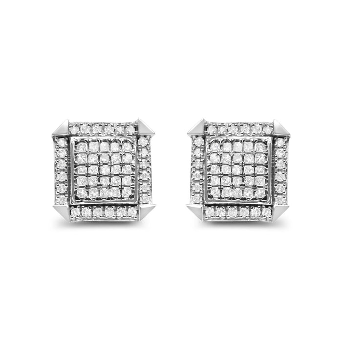 Aretes de botón de racimo con halo y diamantes de 1 ct. p.t. en oro blanco de 10K, foto 1