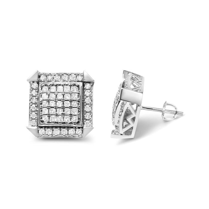 Aretes de botón de racimo con halo y diamantes de 1 ct. p.t. en oro blanco de 10K, foto 4