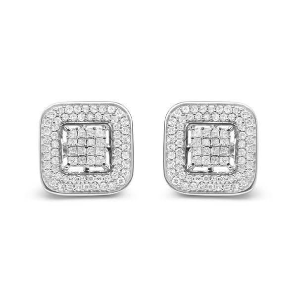 1 Ct. T.W. Round and Princess-Cut Diamond Composite Open Halo Stud Earrings in 10K White Gold, photo 1