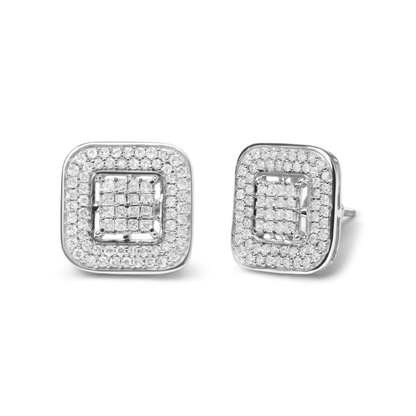 1 Ct. T.W. Round and Princess-Cut Diamond Composite Open Halo Stud Earrings in 10K White Gold, photo 2
