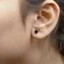 Aretes de botón clásicos de 4 garras con diamantes negros tratados talla princesa de 0.5 a 0.75 ct. p.t. en oro blanco de 14K, foto 3
