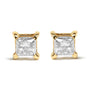 Princess-Cut Diamond Push-Back 4-Prong Classic Stud Earrings in 10K Yellow Gold-Plated Sterling Silver, photo 1