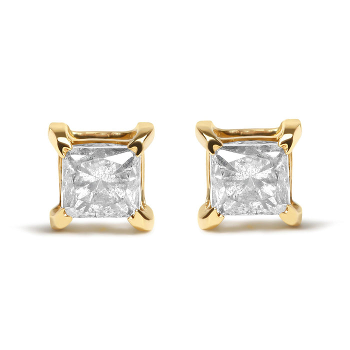 Princess-Cut Diamond Push-Back 4-Prong Classic Stud Earrings in 10K Yellow Gold-Plated Sterling Silver, photo 1