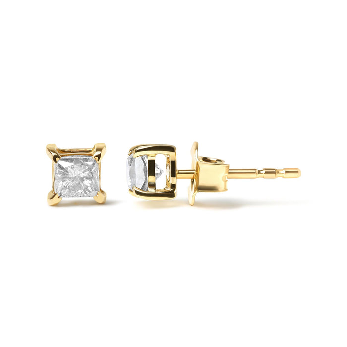 Princess-Cut Diamond Push-Back 4-Prong Classic Stud Earrings in 10K Yellow Gold-Plated Sterling Silver, photo 4