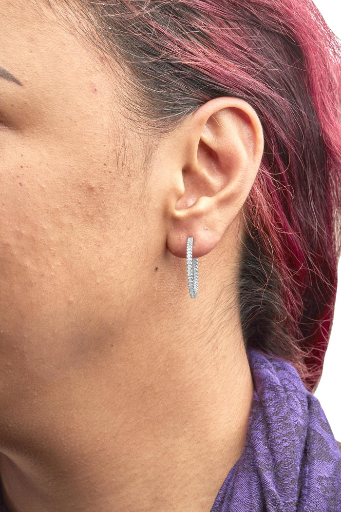 1 Ct. T.W. Princess Diamond Inside Out Hoop Earrings in Sterling Silver, photo 3