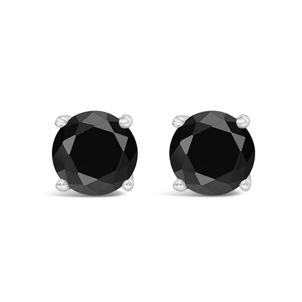 Aretes de botón clásicos de 4 garras con diamantes negros tratados y cierre de rosca en oro blanco de 14K, foto 1