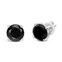 Aretes de botón clásicos de 4 garras con diamantes negros tratados y cierre de rosca en oro blanco de 14K, foto 4
