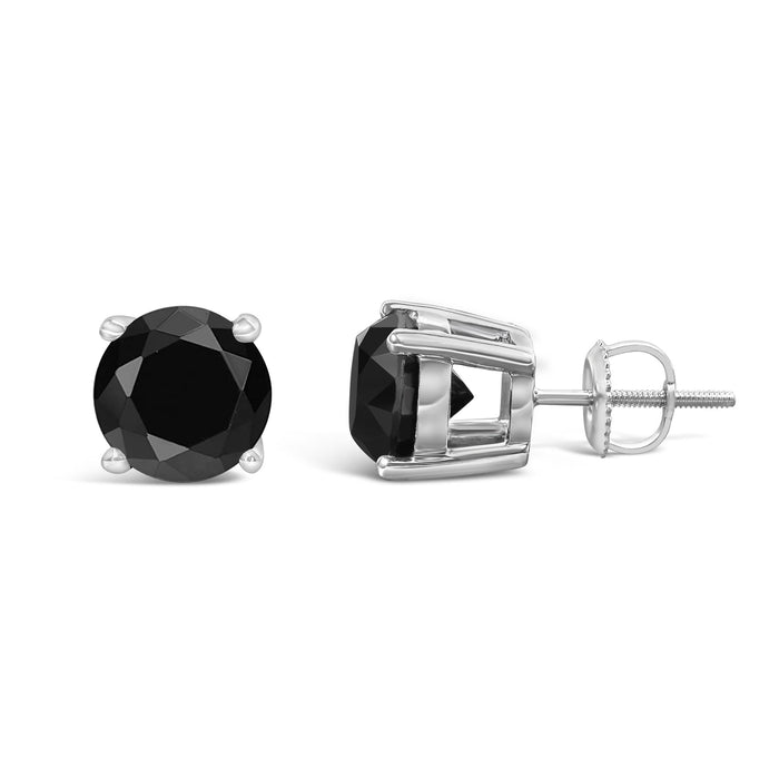 Aretes de botón clásicos de 4 garras con diamantes negros tratados y cierre de rosca en oro blanco de 14K, foto 14