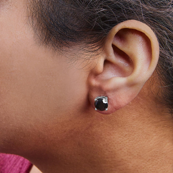Aretes de botón clásicos de 4 garras con diamantes negros tratados y cierre de rosca en oro blanco de 14K, foto 7