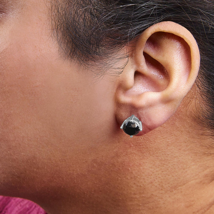 Aretes de botón clásicos de 4 garras con diamantes negros tratados y cierre de rosca en oro blanco de 14K, foto 8