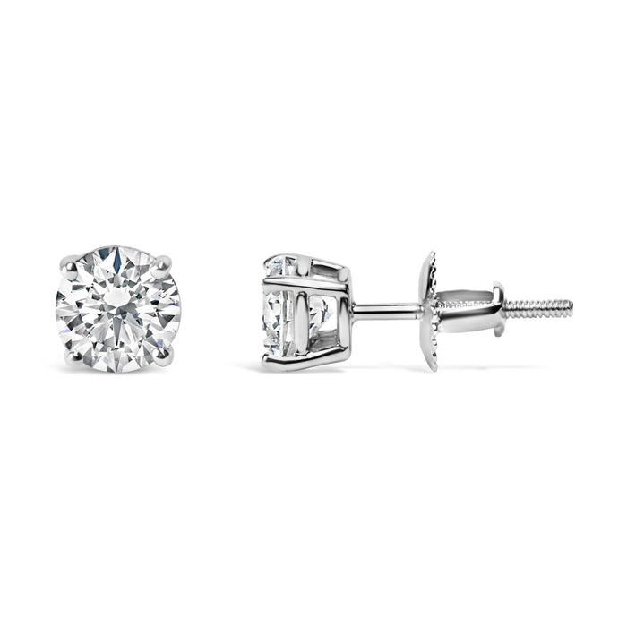Round Lab-Grown Diamond Solitaire Stud Earrings with Screw Backs in 14K Gold