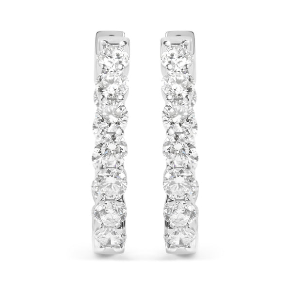 Aretes de aro de 4 mm por dentro y por fuera con diamantes cultivados en laboratorio de 5 ct. p.t. en oro blanco de 14K, foto 2