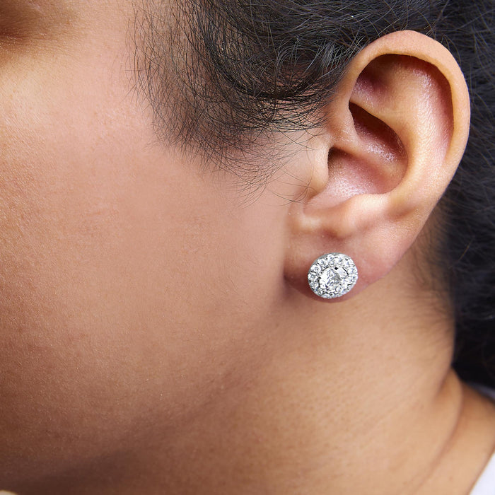 3 Ct. T.W. Lab-Grown Diamond Hidden Halo Stud Earrings in 14K White Gold, photo 3