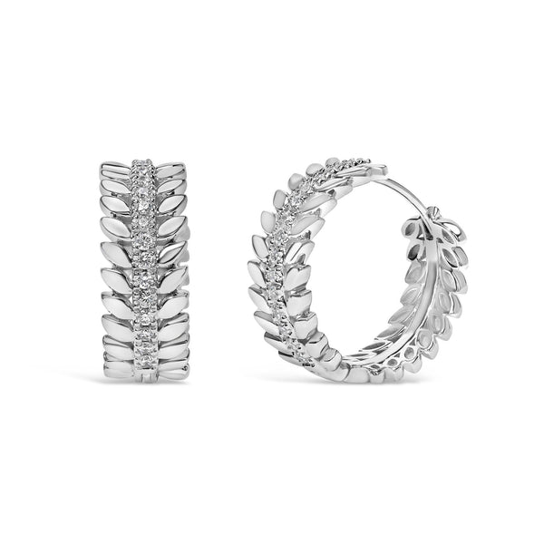 1/4 Ct. T.W. Lab-Grown Diamond Leafy Wreath Hoop Earrings in 14K White Gold, photo 1