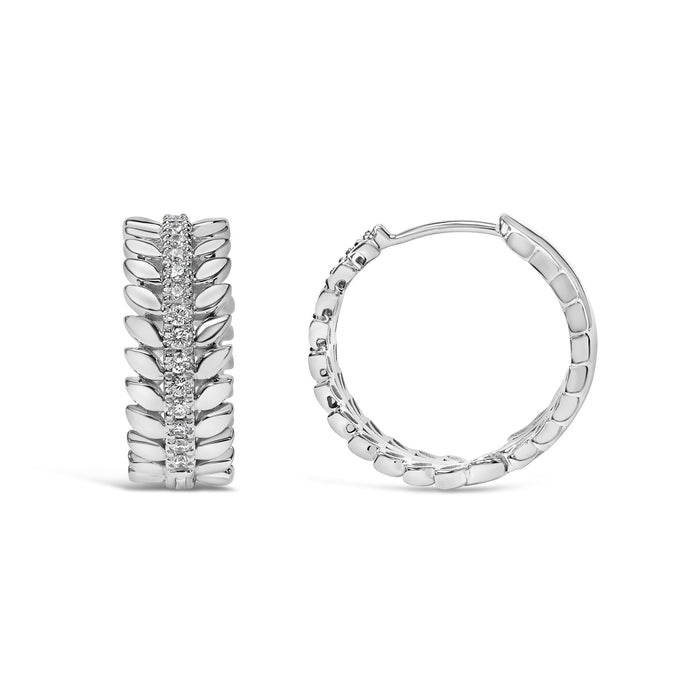 1/4 Ct. T.W. Lab-Grown Diamond Leafy Wreath Hoop Earrings in 14K White Gold, photo 4