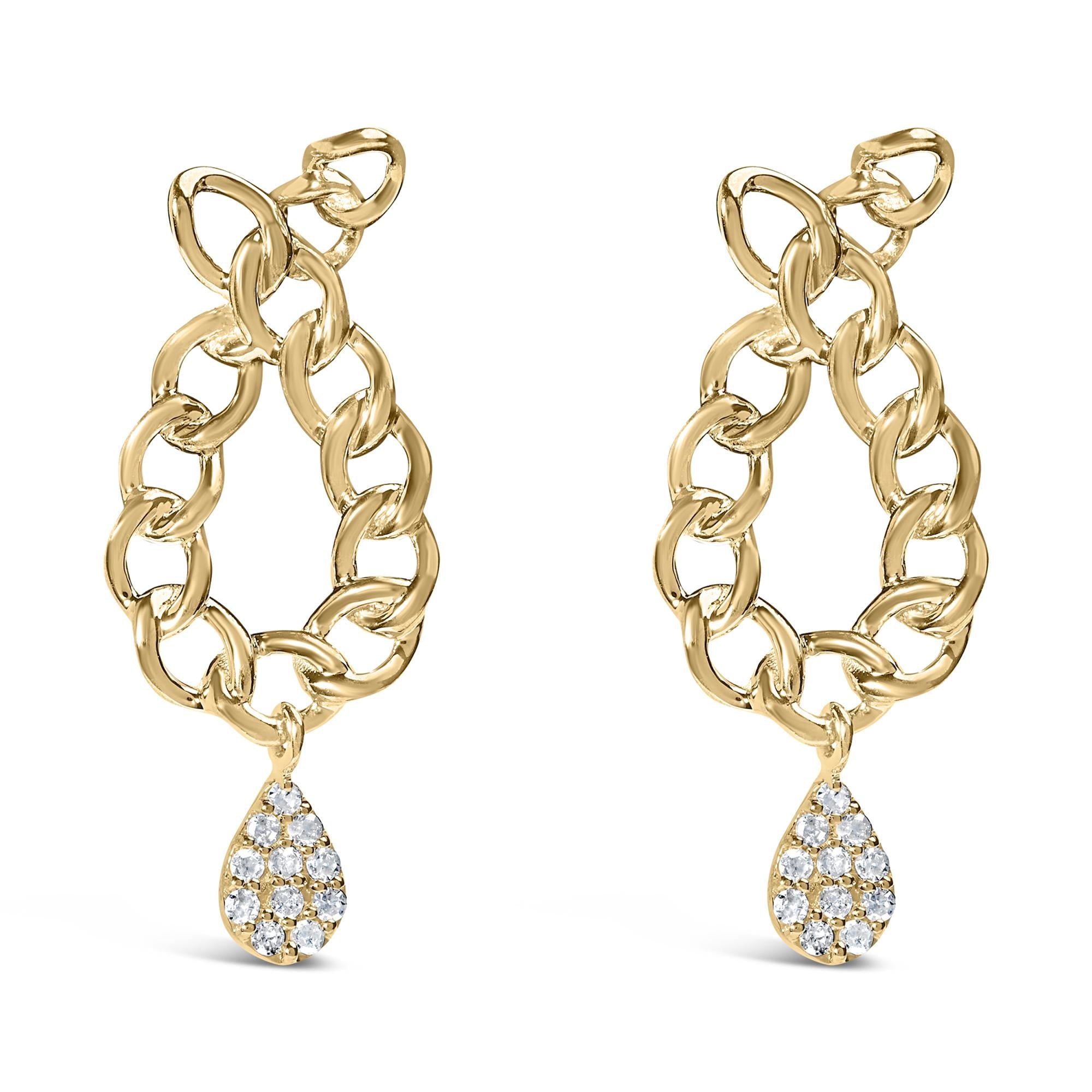 1/10 Ct. T.W. Diamond Chain Link Teardrop Dangle Earrings in 14K Yellow Gold-Plated Sterling Silver, photo 1