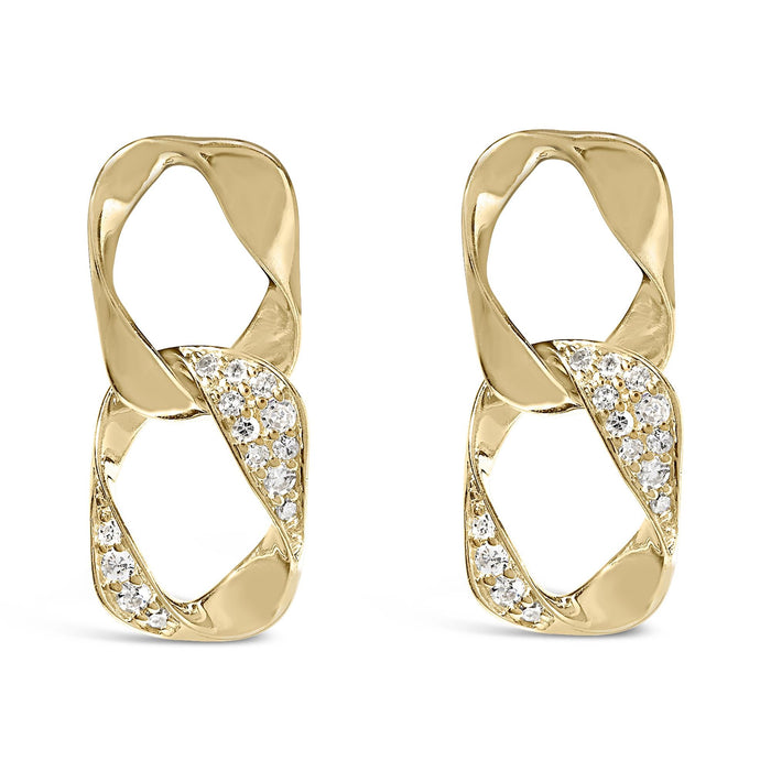 Aretes colgantes de eslabón abierto con diamantes de 1/5 ct. p.t. en plata de ley bañada en oro amarillo de 14K, foto 1
