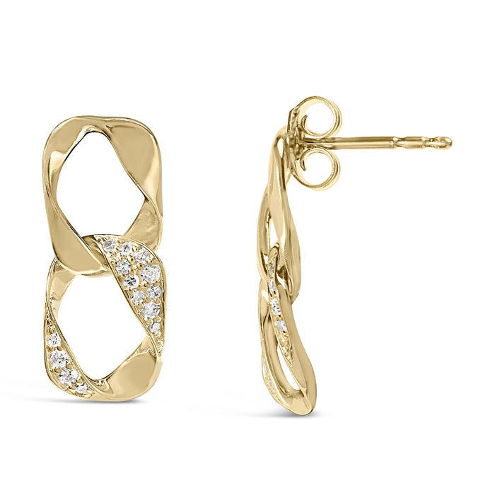 Aretes colgantes de eslabón abierto con diamantes de 1/5 ct. p.t. en plata de ley bañada en oro amarillo de 14K, foto 2