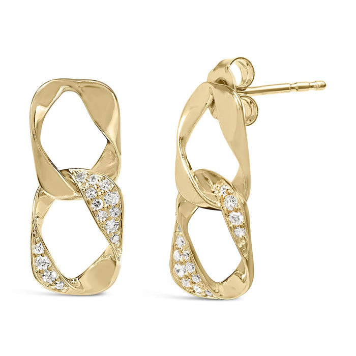 Aretes colgantes de eslabón abierto con diamantes de 1/5 ct. p.t. en plata de ley bañada en oro amarillo de 14K, foto 4