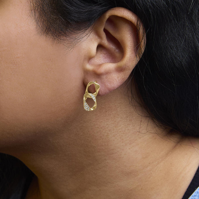 Aretes colgantes de eslabón abierto con diamantes de 1/5 ct. p.t. en plata de ley bañada en oro amarillo de 14K, foto 3