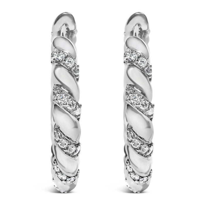 Aretes de aro con diseño de remolino con diamantes cultivados en laboratorio de 1 1/5 ct. p.t. en oro blanco de 14K, foto 2