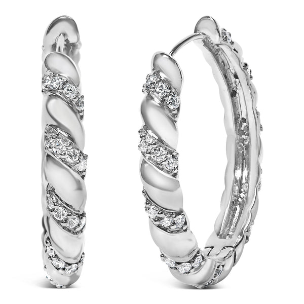1 1/5 Ct. T.W. Lab-Grown Diamond Swirl Design Hoop Earrings in 14K White Gold, photo 1