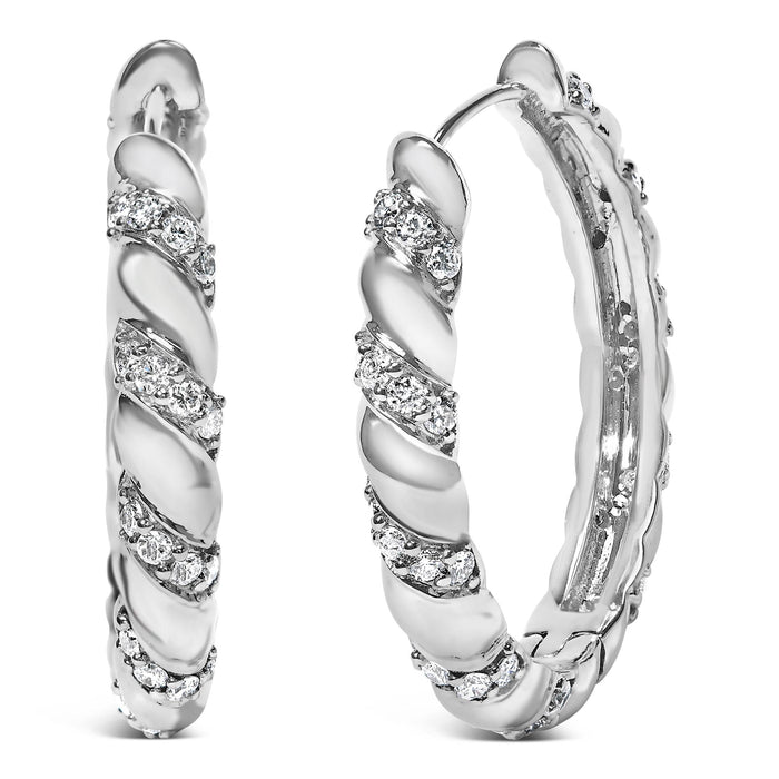 Aretes de aro con diseño de remolino con diamantes cultivados en laboratorio de 1 1/5 ct. p.t. en oro blanco de 14K, foto 1