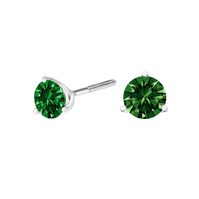 Aretes de botón solitarios con engaste martini de 3 garras y diamantes verdes cultivados en laboratorio en oro de 14K, foto 10