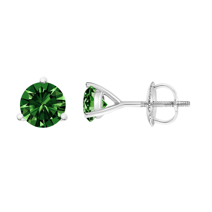 Aretes de botón solitarios con engaste martini de 3 garras y diamantes verdes cultivados en laboratorio en oro de 14K, foto 16