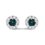 Aretes de botón de halo con diamantes azules tratados y blancos de 1/3 ct. p.t. en plata de ley, foto 2