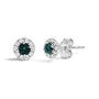 Aretes de botón de halo con diamantes azules tratados y blancos de 1/3 ct. p.t. en plata de ley, foto 1
